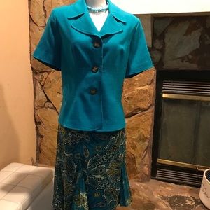 Teal blue jacket with skirt